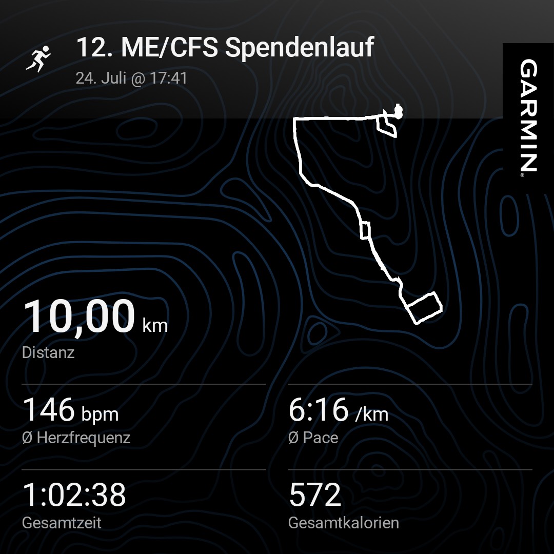 ASpooner85's tweet image. Fuled bei Korianderbäuerchen.
12. #MECFS Spendenlauf.
Das erste Mal 10km gejoggt. Das macht 5€ in die Kasse.