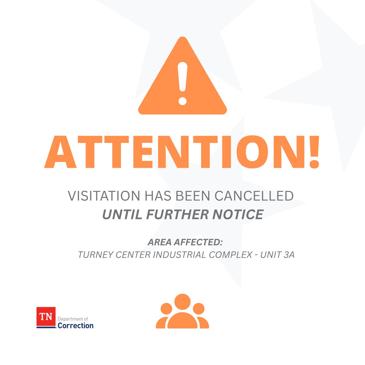 ⚠️ATTENTION: Visitation for Unit 3A at the Turney Center Industrial Complex has been cancelled until further notice.