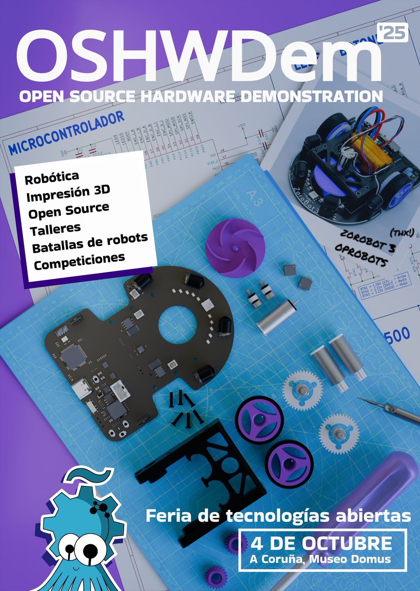 💥 ¡La OSHWDem 2025 ya tiene fecha! 
📅 Sábado 04 de octubre. 
📍 Museo Domus (A Coruña). 
Feria de tecnología abierta con talleres, charlas y competiciones. 
Gratuita y para todo público. 
🛠️ Pronto inscripciones: oshwdem.org 
#OSHWDem #TecnologíaLibre #OpenSource