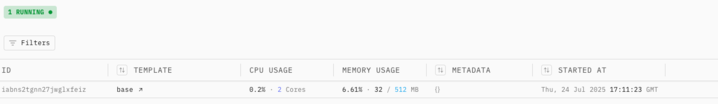 e2b's tweet image. You can now see CPU and RAM usage in the list of running sandboxes in the E2B dashboard.
Go to Dashboard -> Sandboxes