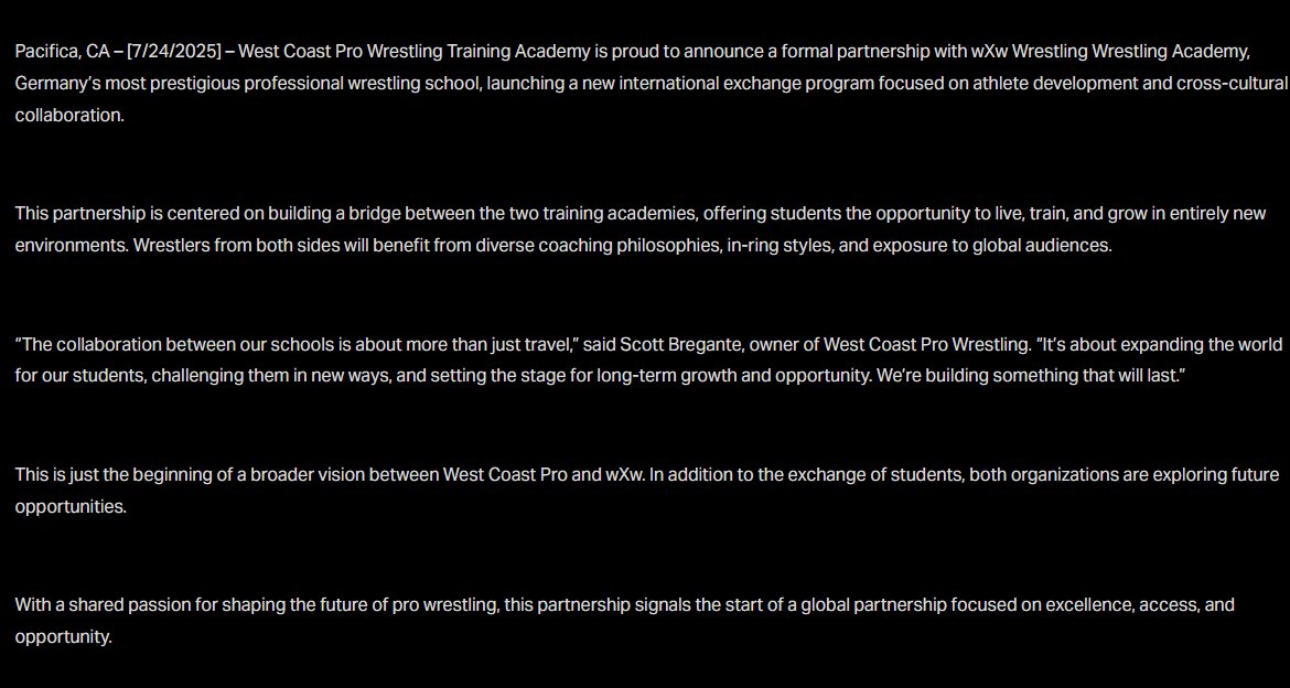ElPep23's tweet photo. West Coast Pro Wrestling Training Academy and wXw Wrestling Academy Announce International Partnership!

Exciting news for excursions and training opportunities across Germany and the US.

#WCPro #wXw @WCProOfficial @wXwGermany https://t.co/n3reb5MNI4