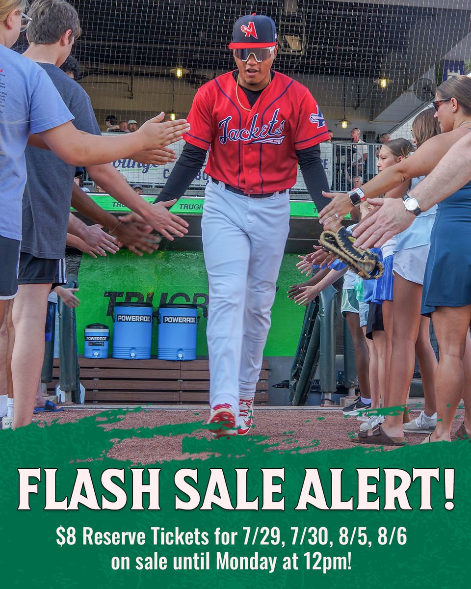 GreenJackets's tweet image. 🚨 Flash Sale! 🚨
Spice up the next two Tuesdays & Wednesdays by catching a game here at SRP Park with tickets as low as $8! 🔥
⌛️ Use code FLASH when checking out to lock in this deal!
🔗 bit.ly/single_game_tix