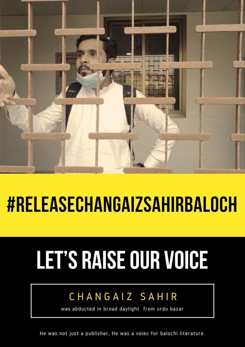 RaajiBalochWF's tweet image. #RaajiBWF stand with not only #ChangaizSahirBaloch &amp;amp; his family but all disappeared Baloch people&apos;s &amp;amp; their families.#ChangaizSahirBaloch disappearance is a stark reminder of the need 4accountability &amp;amp; transparency.We demand his sooner release &amp;amp;an end to enforced disappearances.