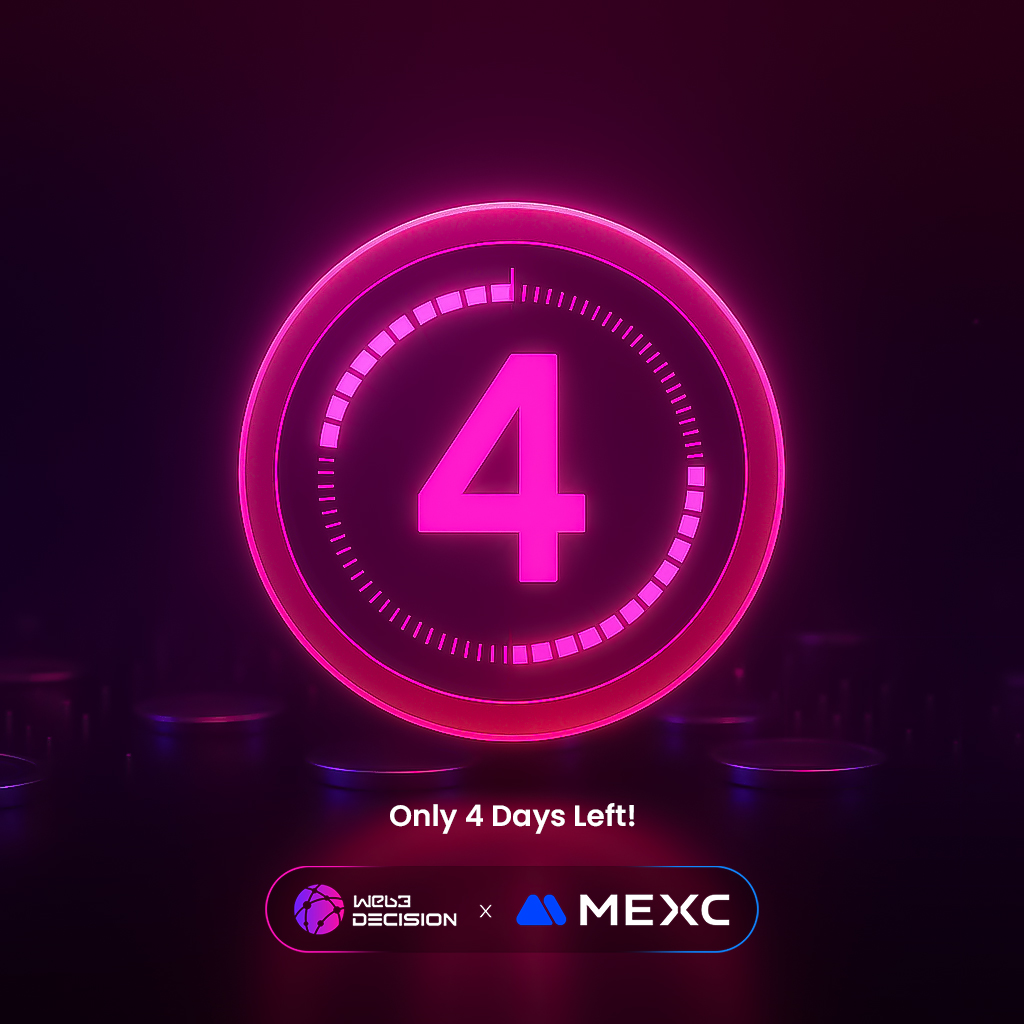web3decision's tweet image. Only 4 Days Left!
The countdown is on for the biggest listing of the season!
🔹 @web3decision x @MEXC_Official
📅 Listing on July 28
⏳ Time is ticking – don't miss your chance to be part of the action!
#WEB3Decision #MEXC #CryptoListing #4DaysLeft #Blockchain…