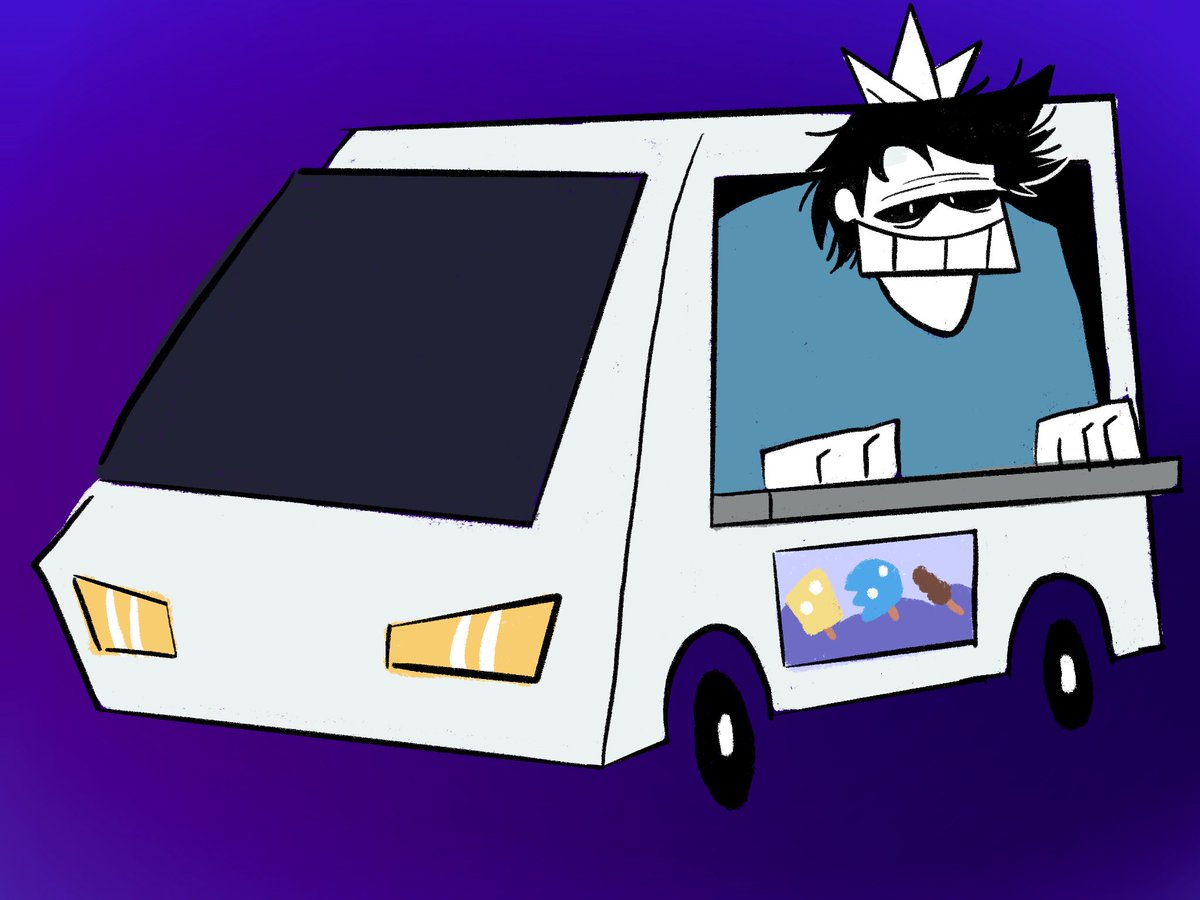 Stinkyzoid's tweet image. Day 14: Frank
Stupid middle aged man can’t get out his stupid ice cream van