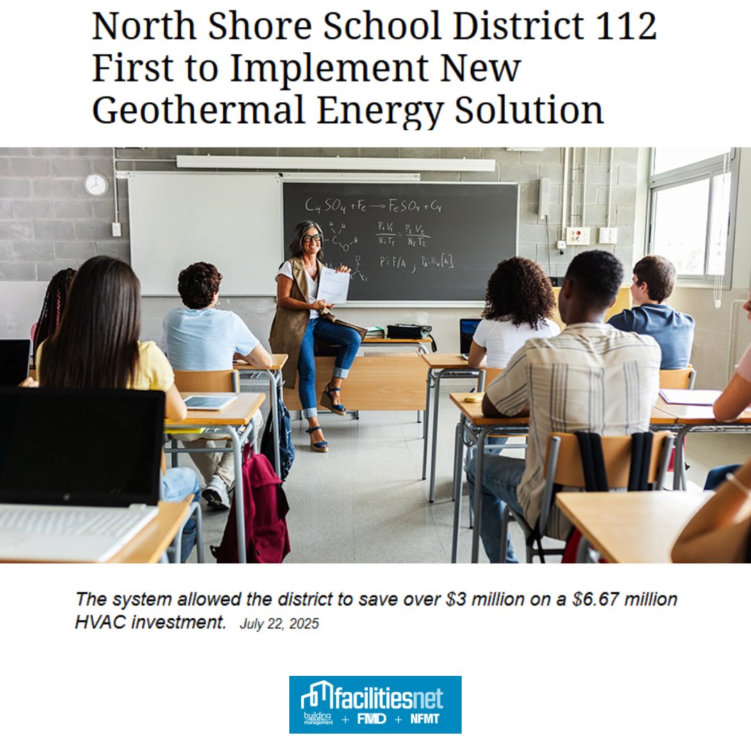Big news for sustainable schools! North Shore School District 112, just outside Chicago, is the first in the U.S. to implement a Dynamic Closed Loop (DCL) geothermal system! 

bit.ly/46Yz1hn