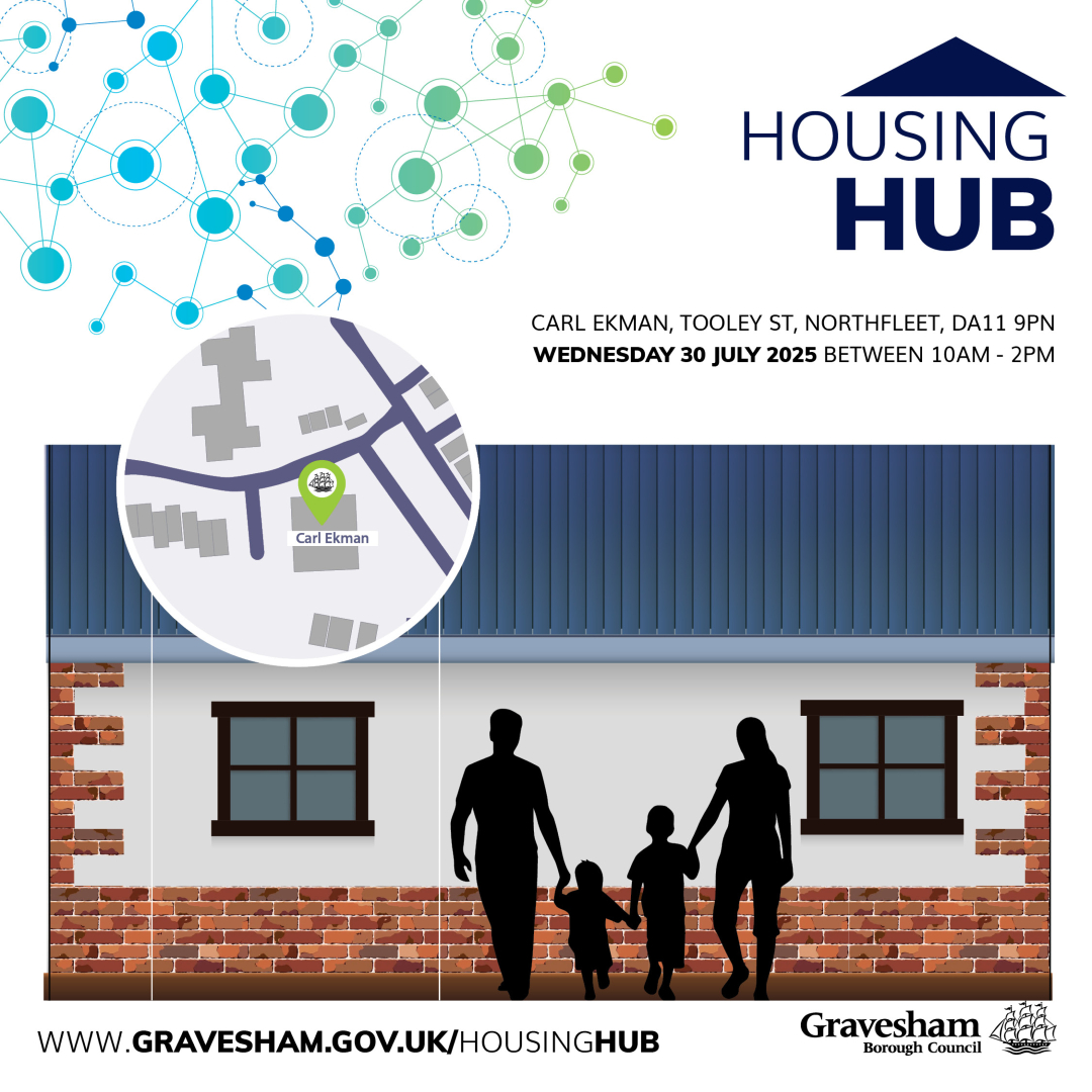 graveshambc's tweet image. Do you want to discuss anti-social behaviour, report a repair, discuss housing options, or meet our housing team? Visit our mobile housing hub at Carl Ekman House, Northfleet on 30th July between 10am and 2pm.
For more dates and locations: gravesham.gov.uk/housinghub