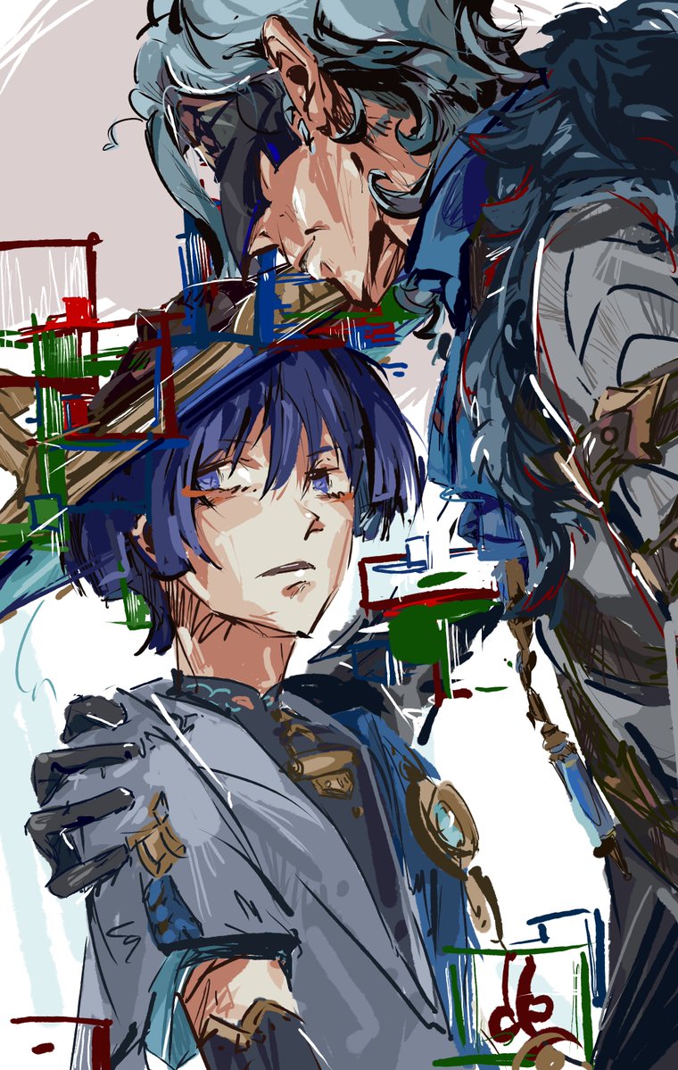 Mrullic's tweet image. -I have an old score of my own to settle.
●●●
-Hmm. Caught that. What score, Wan▇▇er̸— Scaramouche?
#GenshinImpact #Dottore #Wanderer