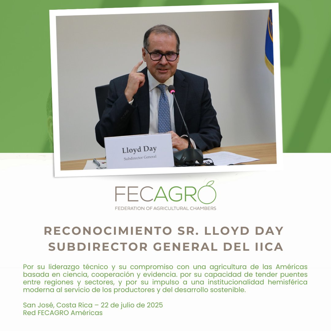 Fecagro (@fecagro) on Twitter photo 🌎 En el marco del II Encuentro de Federaciones del Agro de las Américas, @FECAGRO otorgó un reconocimiento especial a <a href="/manueloteroIICA/">Manuel Otero</a> y Lloyd Day por su liderazgo y compromiso con una agricultura moderna, basada en ciencia, cooperación y visión hemisférica.
@IICANoticias 🌎 En el marco del II Encuentro de Federaciones del Agro de las Américas, @FECAGRO otorgó un reconocimiento especial a <a href="/manueloteroIICA/">Manuel Otero</a> y Lloyd Day por su liderazgo y compromiso con una agricultura moderna, basada en ciencia, cooperación y visión hemisférica.
@IICANoticias