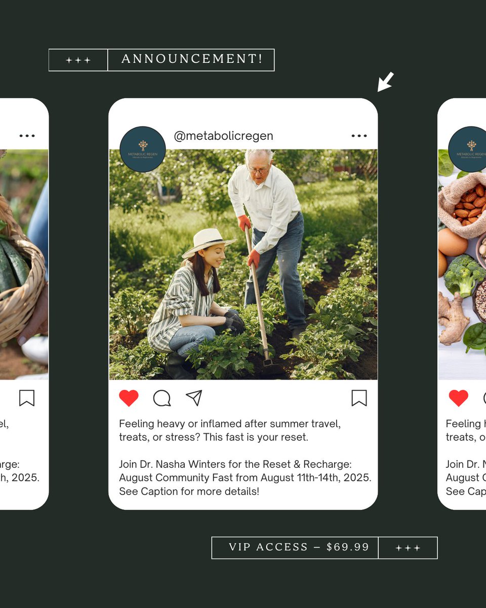 MetabolicRegen's tweet image. Join us Aug 11–14 for the Community Fast — a 4-day guided reset to boost energy, clear your mind, and restore your metabolism.

🔹 Daily live calls
🔹 Expert guidance
🔹 Recipes &amp;amp; support

🎟️ $69.99 → zurl.co/fEz9h 

 #MetabolicReset #FastingSupport #HealthReset