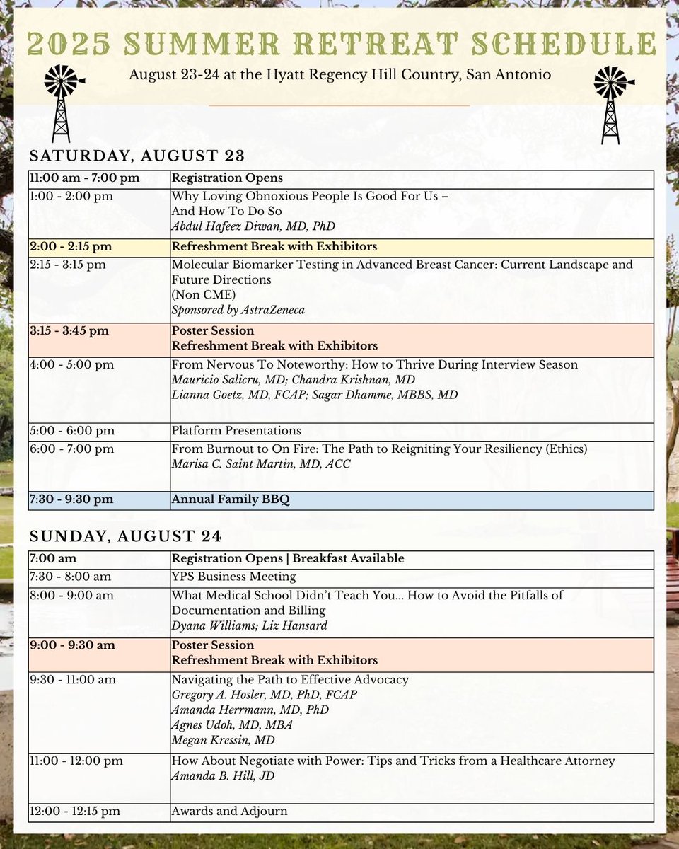 TexPathol's tweet image. Have you seen the #YPSRetreat2025 lineup yet? Which sessions are you looking forward to the most? 
🏨 Hotel Reservation Deadline August 1st
‼️ Online registration Deadline August 17th
Register now - texpath.org/summer-retreat
#TexPath #PathX #PathTwitter