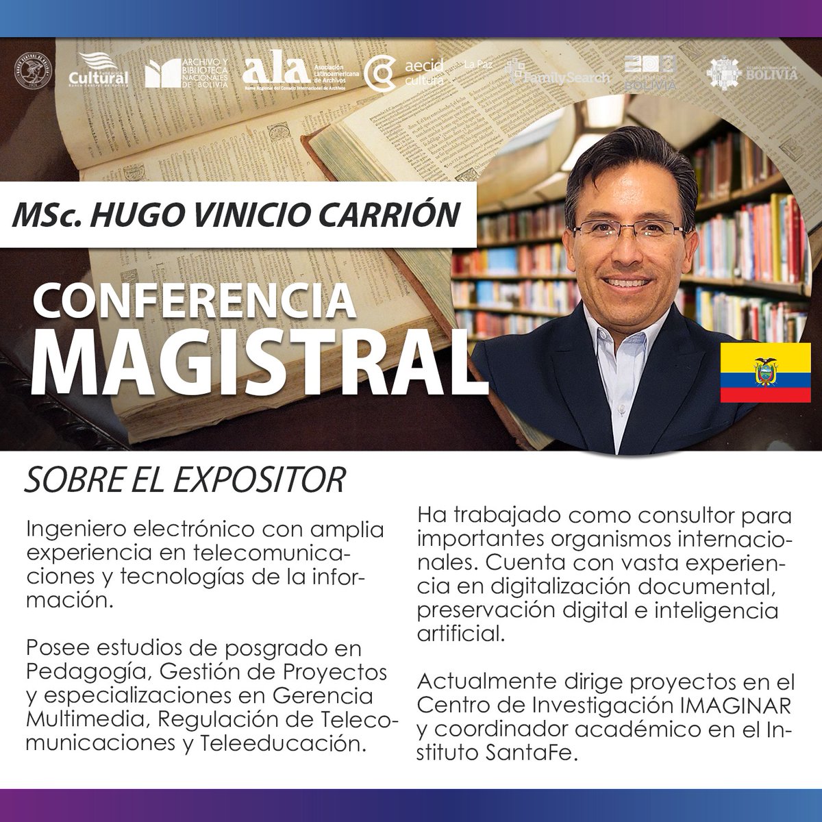 XV Congreso de Archivología del MERCOSUR (CAM-2025), que se celebrará en la ciudad de La Paz, Bolivia, del 17 al 19 de septiembre de 2025.

…tosarquivisticosdigitais.blogspot.com/2025/07/xv-con…