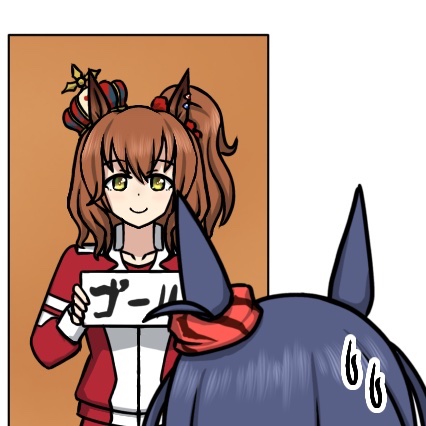 samon_TIE's tweet image. 「やはり注目度が高いのはレースのゴール時。ということで新しいマーちゃん広報戦略です」
「どっかで見覚えがあるんだよなあ…」
#ウマ娘 #ウマ娘ランダムコンビチャレンジ
#アストンマーチャン #ヒシアマゾン