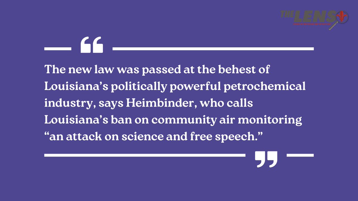 TheLensNOLA's tweet image. #OPINION Last year, Louisiana legislators passed a “million-dollar muzzle,” which barred the use of community-gathered air-quality data to advocate for pollution control and enforcement, with fines as high as $1 million per violation.
🔗: buff.ly/wKnMp3V
