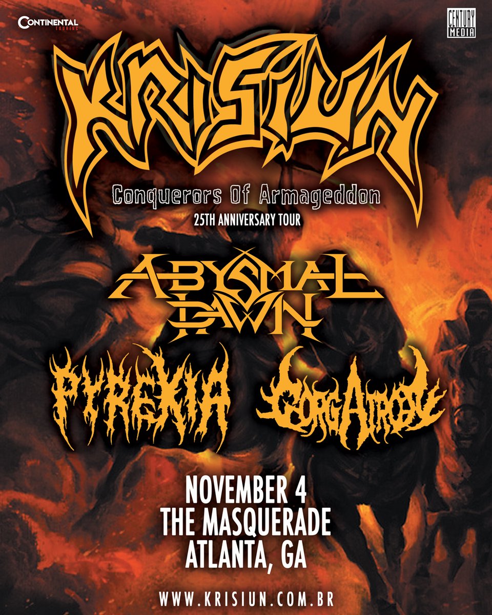 masquerade_atl's tweet image. π£ JUST ANNOUNCED!
π₯ @krisiun w/ @abysmaldawn, @pyrexiaofficial, & Gorgatron
π 11/4 in Altar
π« ON SALE NOW
π bit.ly/krisiun-11-4