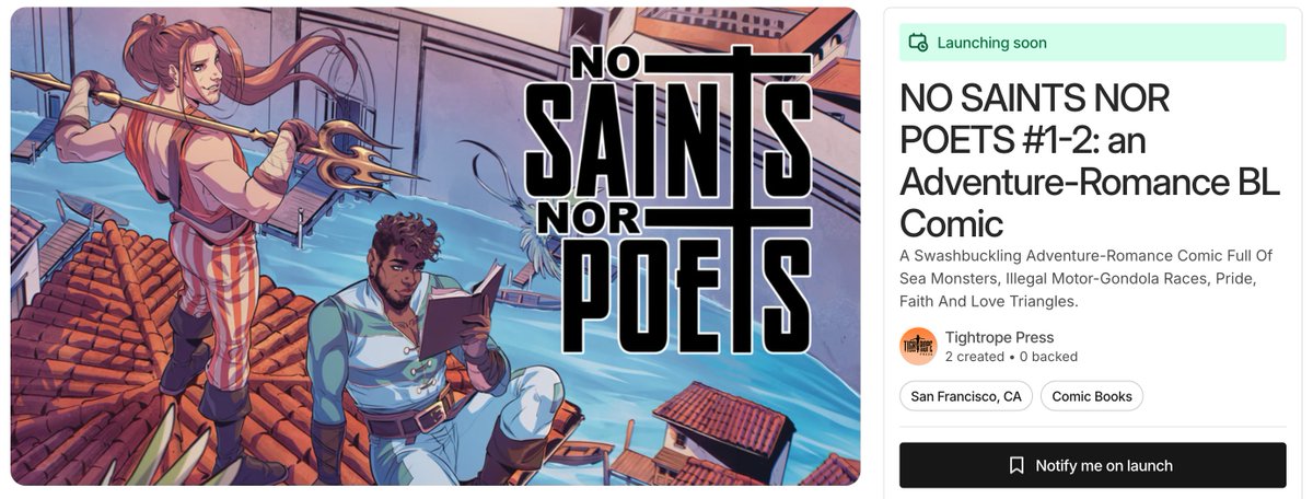 TightropePress's tweet image. 🎉 Pre-launch page for NO SAINTS NOR POETS issue #2 is LIVE! Follow to be notified on launch and join us in this exciting and chaotic romantic-adventure! 🎉
If you missed issue #1, you can catch-up during this campaign, both digitally and physically!
[LINK BELOW]