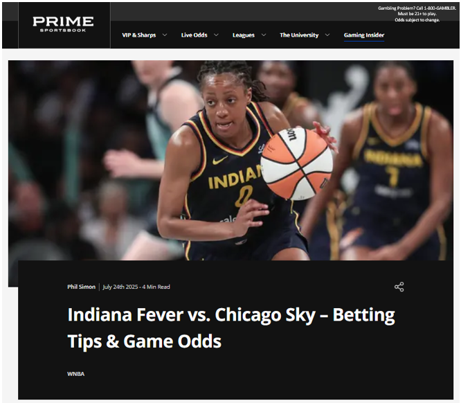 Indiana Fever vs. Chicago Sky
Betting Tips &amp; Game Odds

Without Caitlin Clark, the Indiana Fever are just another team in the WNBA. And they’re probably ecstatic they don’t have to face the defending champion Liberty again this season. Sandwiching double-digit losses to New York