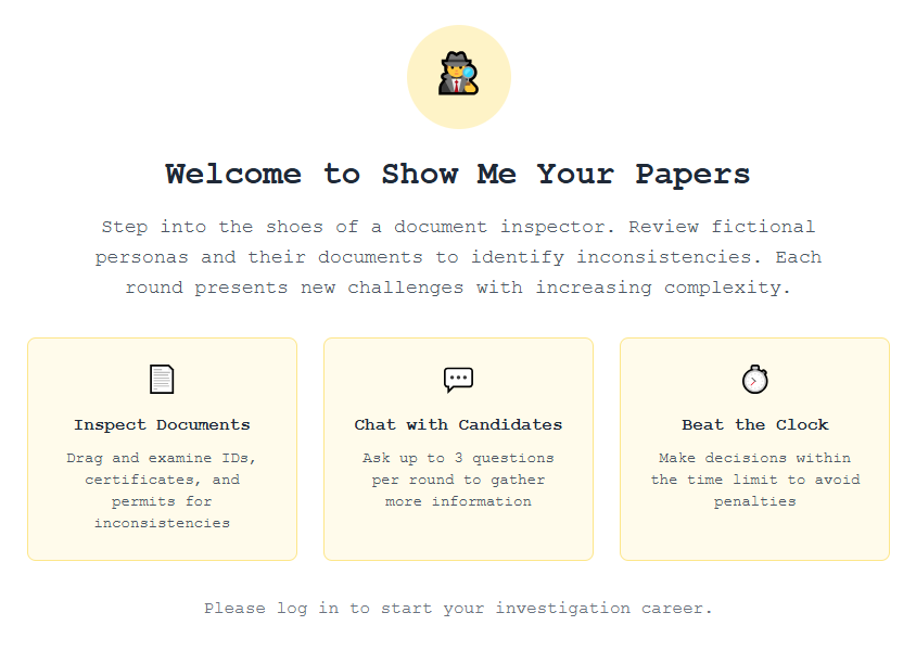AlphaWarden_'s tweet image. Hey $ICP bros, here&apos;s my first #BuiltWithCaffeine app:

🪪Show Me Your Papers 🪪

It&apos;s a little game where you act as a border officer, checking documents and approving/rejecting entries. 

Keep reading to find out more ⬇️

This took 1-2 hours to get to 90% of what you see, and…