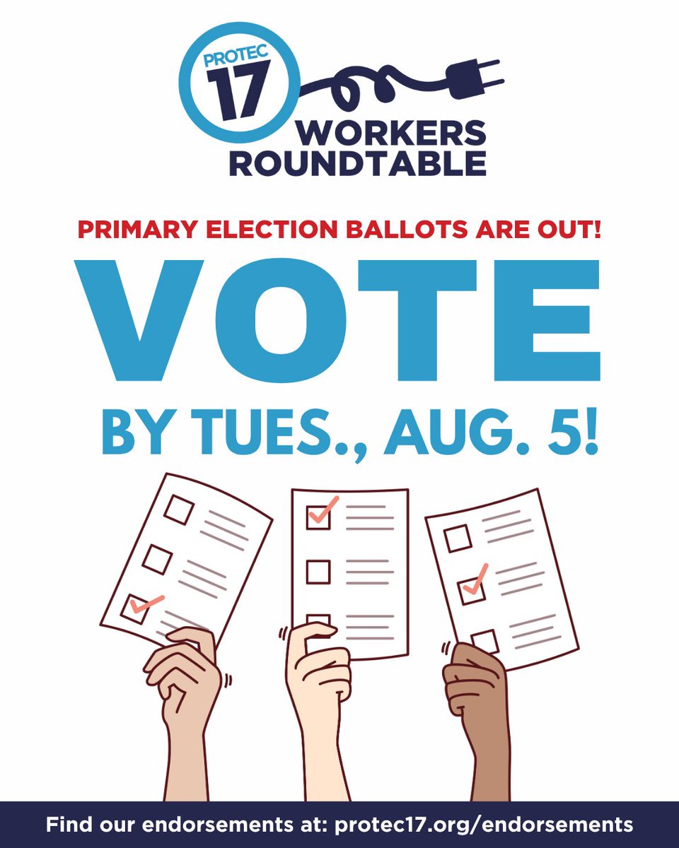 PTE17's tweet image. The primary election is less than TWO WEEKS AWAY! Find our complete list of endorsements at protec17.org/endorsements, and don't forget to drop off your ballot by 8pm on Tues., Aug. 5!