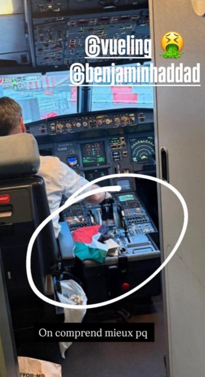 dahlia kurtz ✡︎ דליה קורץ (@dahliakurtz) on Twitter photo Why is there a Palestinian flag in the cockpit of the <a href="/vueling/">Vueling Airlines</a> plane?
The same plane whose crew kicked off 50 Jewish children. Their leader beaten and arrested. Because "Israel is a terrorist state."
<a href="/TheLeoTerrell/">LeoTerrell</a> the evidence is piling up with that verification you asked Why is there a Palestinian flag in the cockpit of the <a href="/vueling/">Vueling Airlines</a> plane?
The same plane whose crew kicked off 50 Jewish children. Their leader beaten and arrested. Because "Israel is a terrorist state."
<a href="/TheLeoTerrell/">LeoTerrell</a> the evidence is piling up with that verification you asked