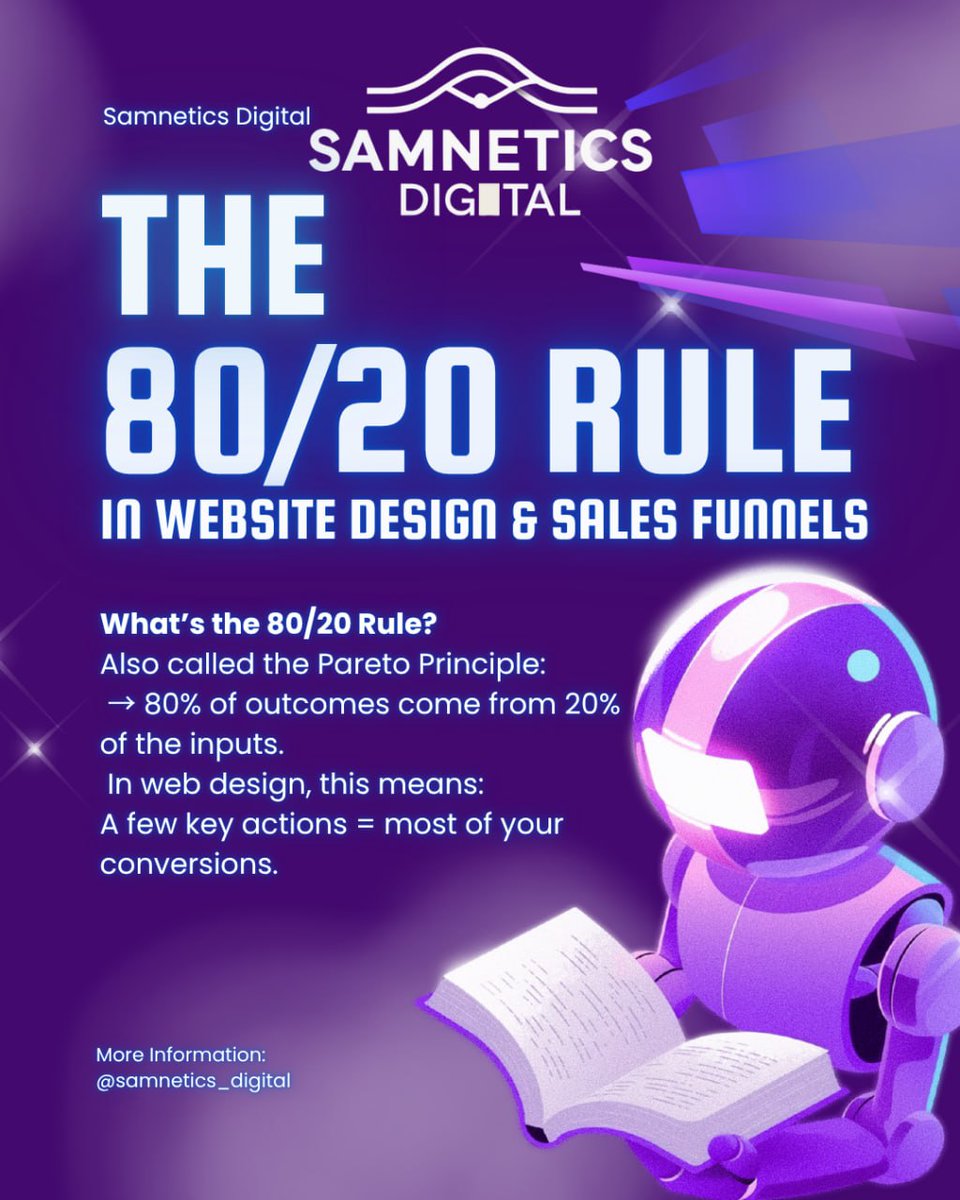 samnetics's tweet image. You&apos;re doing too much.
In web design, most of your results come from a few key elements.
This is the 80/20 rule, and once you apply it, you’ll save time AND boost sales.

Focus on what converts. Forget the fluff.
#WebsiteDesignTips #ShopifyExpert #CRO #SalesFunnelDesign #8020Rule