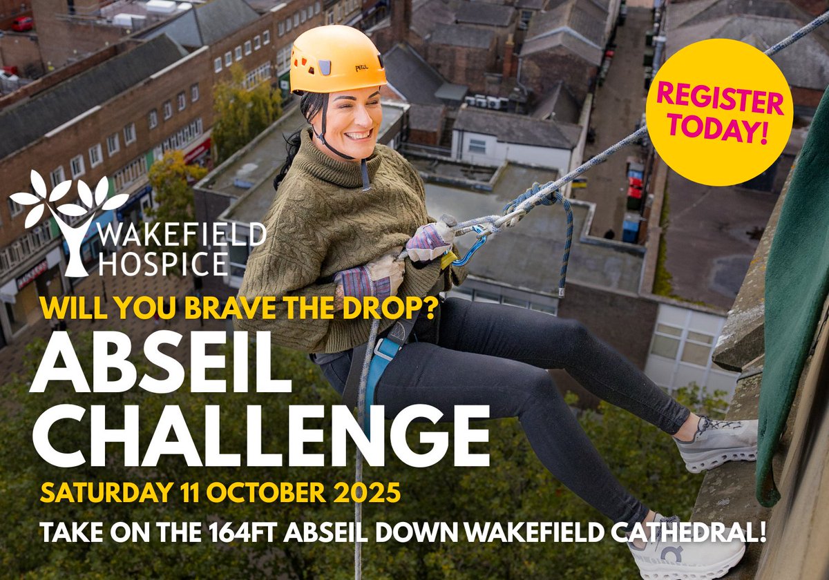 The Wakefield Hospice Abseil Challenge is back for 2025! 🎉

Take on the 164ft drop down the side of Wakefield Cathedral and help to raise vital funds to support local hospice care on Saturday 11th October.

Register today 👇wakefieldhospice.org/support-us/eve…

Entry fee is just £25 per