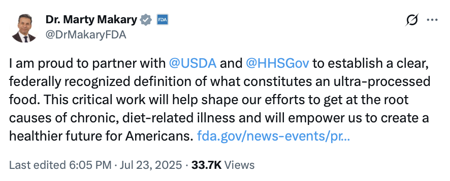 bigfatsurprise's tweet image. .@FDAmartymakary won a major victory for #MAHA with his announcement on “Ultra-processed foods” (UPF)
Currently, ultra-processed food = ultra-confusing, and we need a more precise definition, otherwise, accurate studies are not possible
And a vague definition is an open…
