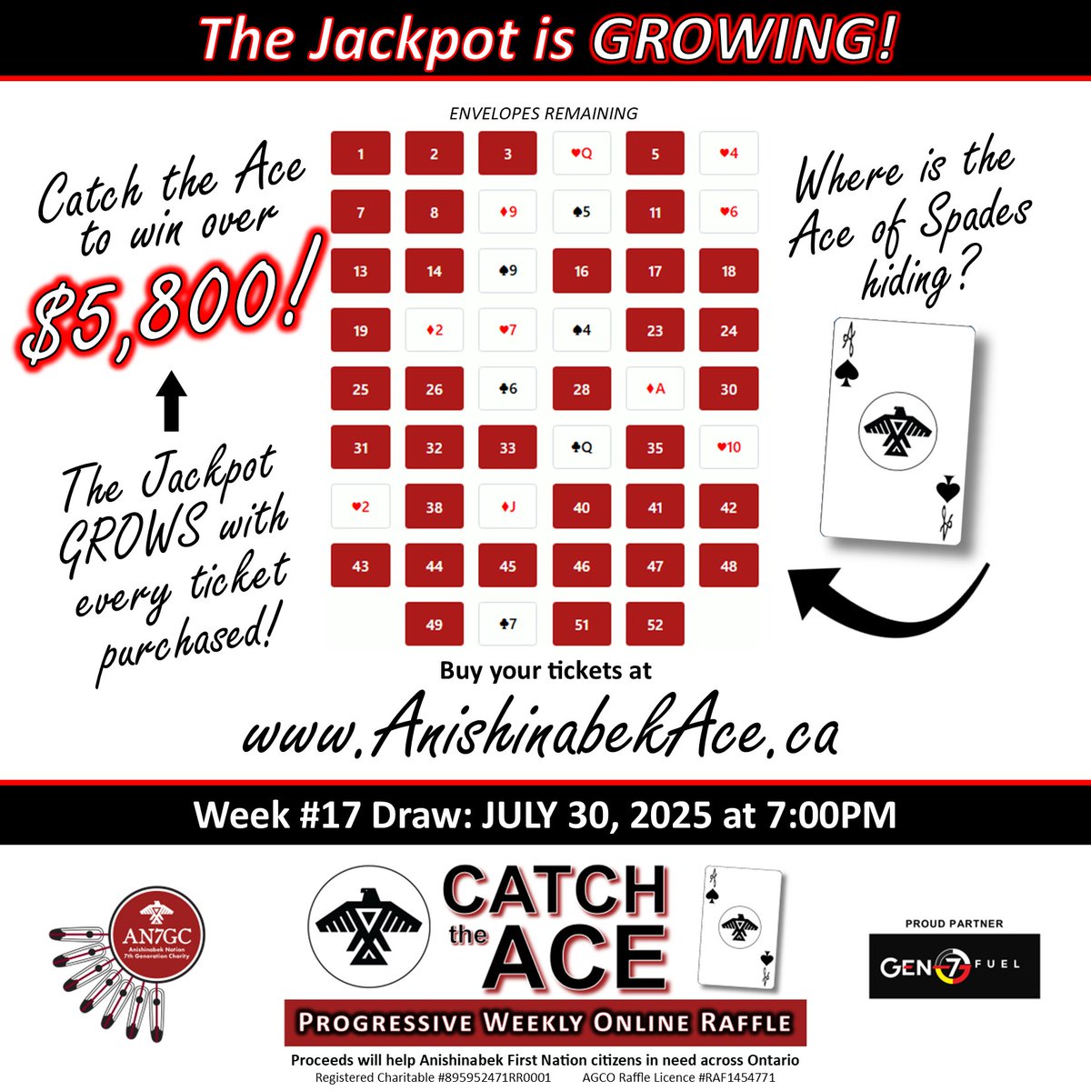 AnishNation's tweet image. Support the Anishinabek Nation 7th Generation Charity by purchasing Catch the Ace tickets for your chance to win!
Purchase tickets now at anishinabekace.ca for the upcoming draw on Wednesday evening at 7pm.
