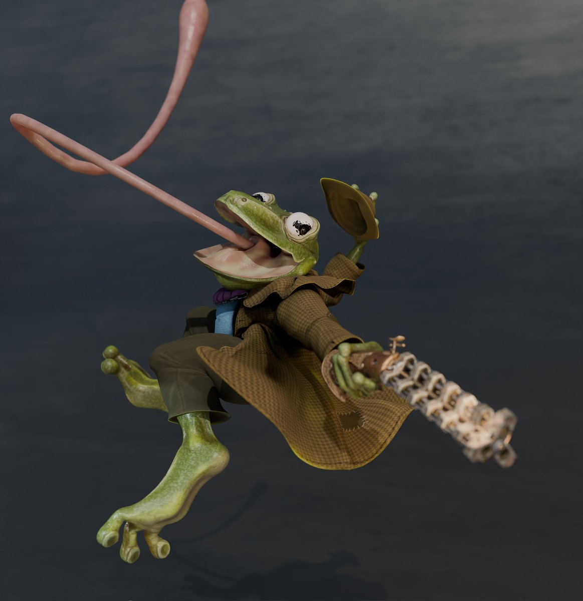 RhyfeddGames's tweet image. Forg guy made with blender and substance painter. One of the characters in the dnd game im running