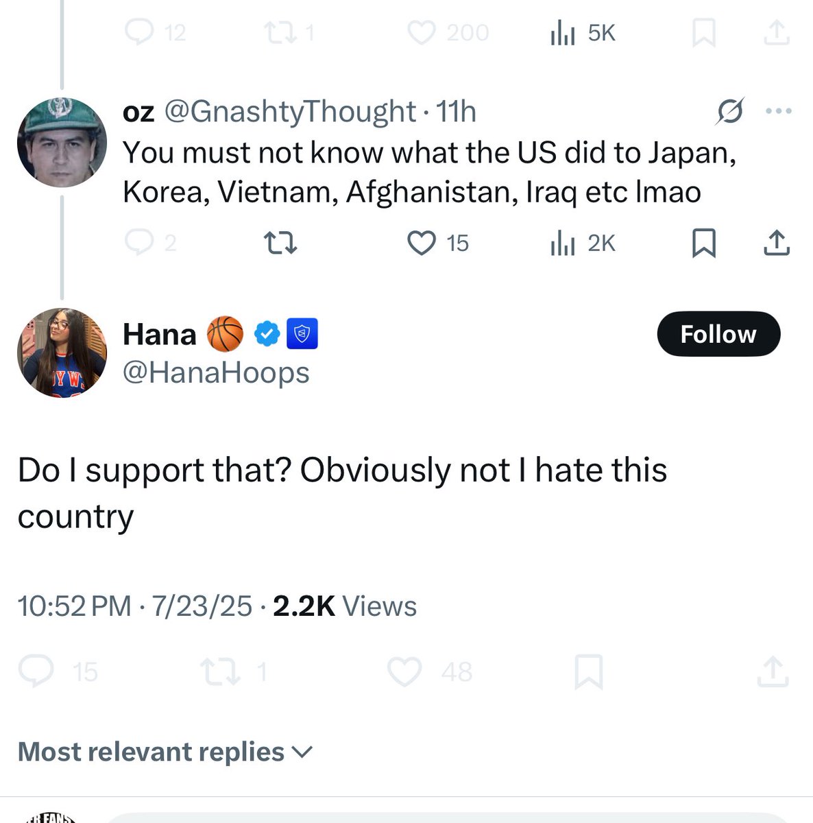“I hate this country” the USA, where Hana lives

But if LeBron says he is proud to play for team USA she would not bat an eye &amp; support it

Deni says he is proud to play &amp; be from Israel &amp; she says “get out of my league”

“I hate zionism is just code for I hate Jews” for Hana
