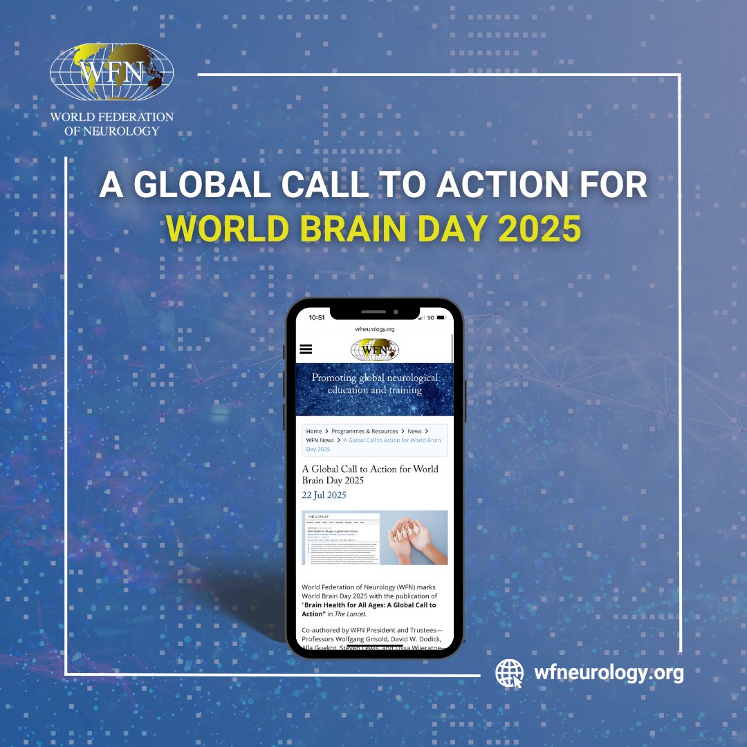 wfneurology's tweet image. 🧠 On #WorldBrainDay, WFN calls for global action.
A new @TheLancet article, co-authored by WFN leaders, urges brain health to be a priority at all ages—especially in underserved regions.
📰 Read more: bit.ly/44VXfWV
#BrainHealth #Neurology #GlobalHealth #WFN