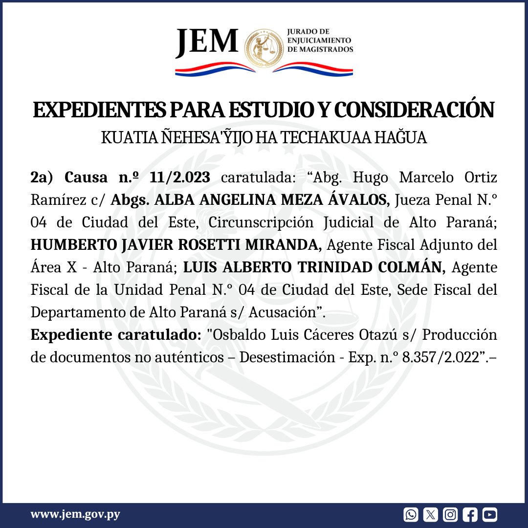 📌El  JEM resolvió POSPONER el estudio y consideración de estos autos para una próxima sesión.

#JEMPy