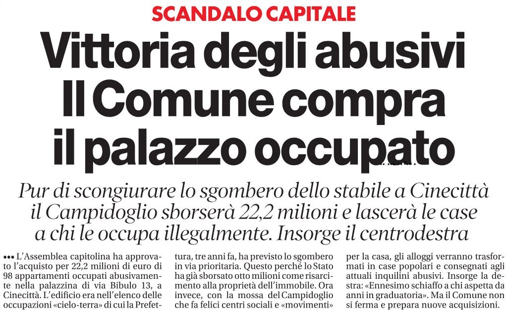 La #Roma di #Gualtieri è anche questo. Uno scandalo vergognoso, a favore di chi occupa illegalmente immobili. Ma nonostante una narrazione 'amichettista' il Sindaco è sprofondato all'89esimo posto della classifica di gradimento. Su 97 posti...