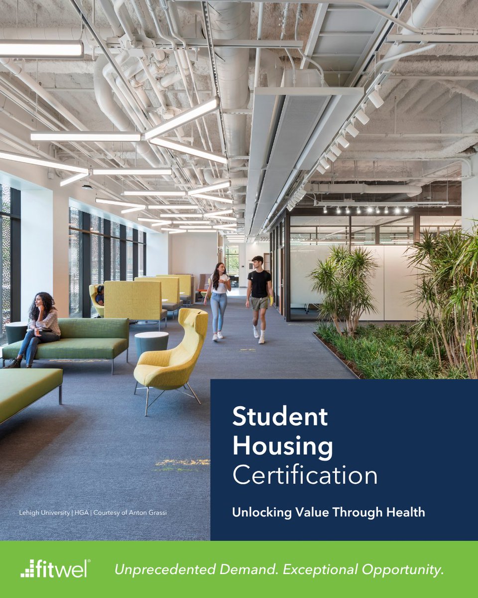 #FitwelCertification helps you meet rising expectations around mental health, biophilic design, social connectivity, and sustainable operations—across both existing and new #StudentHousing assets.

Learn more: ow.ly/HfZW50WjsKx 

Get started: ow.ly/Vv5F50WjsKy