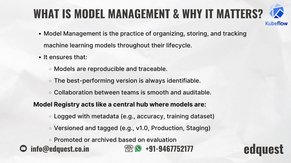edquestofficial's tweet image. Model Versioning in MLOps & LLMOps
🧪 Track experiments w/ Kubeflow
⚙️ Manage models with confidence
🔁 Rollback & versioning strategies
🔧 Setup and core components
🎥 youtube.com/watch?v=YJln4u…
#MLOps #Kubeflow #ModelVersioning #edquest