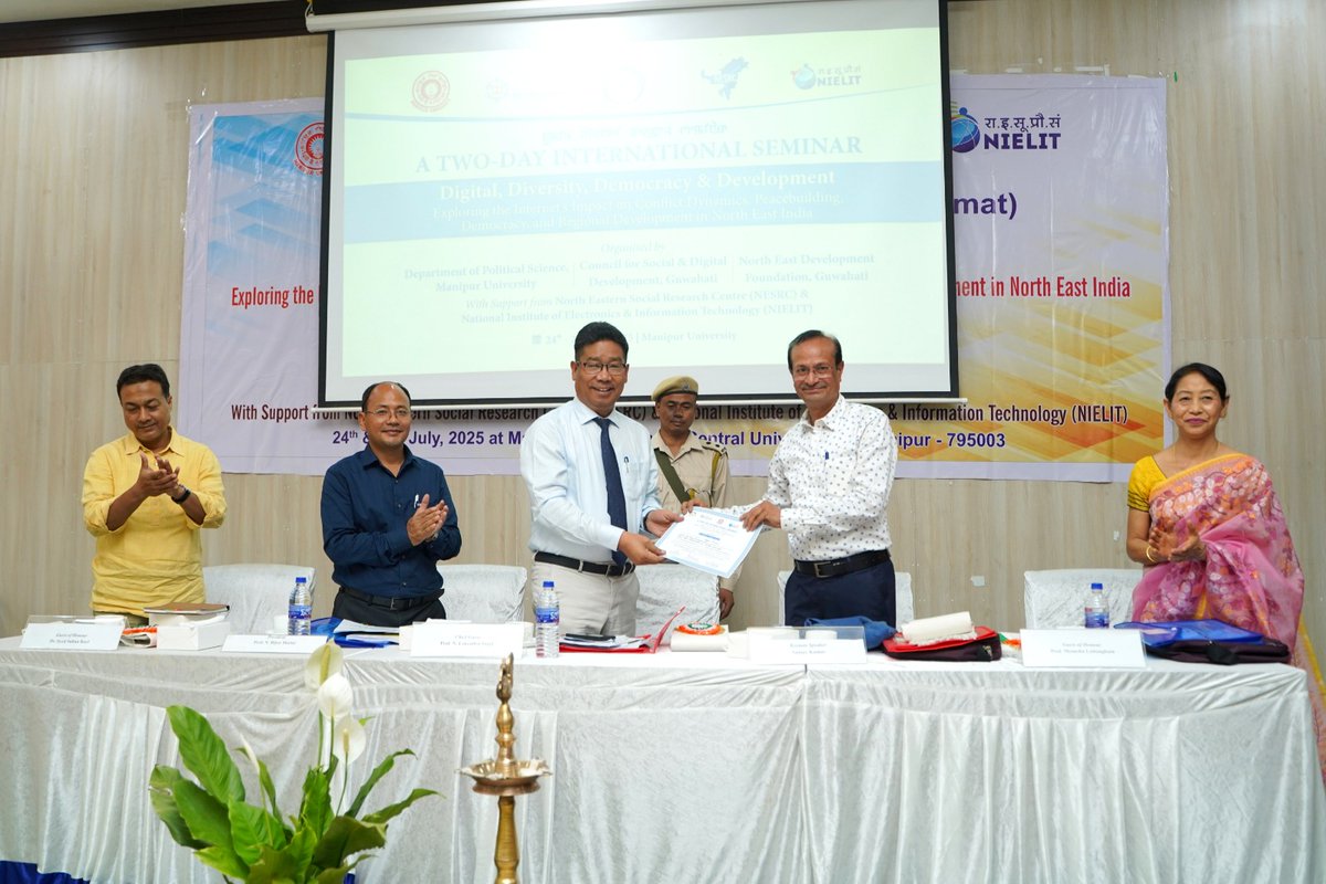 ManipurUniverse's tweet image. 📢 A Two-Day International Seminar (Hybrid Mode) on
 “Digital, Diversity, Democracy &amp;amp; Development”
exploring the Internet’s impact on conflict, peacebuilding, democracy &amp;amp; regional development in NE India. 🗓️ 24–25 July 2025
📍 #ManipurUniversity
#NorthEastIndia #DigitalDemocracy