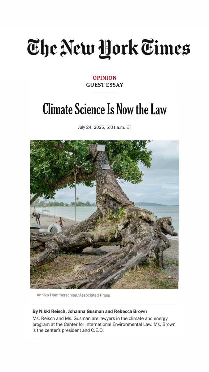 🗞️🚨 Our take in the <a href="/nytopinion/">New York Times Opinion</a>: The ICJ handed fossil fuel producers a legal cease-and-desist. Science is now law—polluters must pay up &amp; phase out.

Read: nyti.ms/3IKYNvs
by: <a href="/NikkiReisch/">Nikki Reisch</a>, <a href="/RebeccaE_Brown/">Rebecca Brown</a> &amp; Johanna Gusman