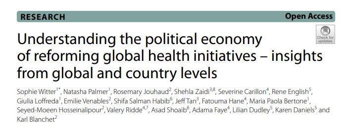 ReBUILDRPC's tweet image. There's an urgent conversation taking place on the role of the global health initiatives. In this paper, @sophie_witter et al examine the political economy of reforms, drawing from work which contributed to the #LusakaAgenda
buff.ly/GZGEOj9