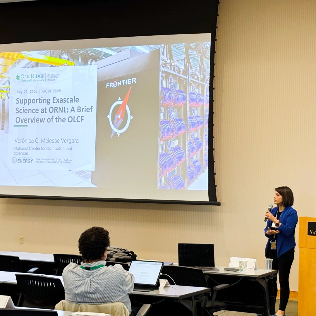 OLCFGOV's tweet image. Day 3 of the Quantum Computing User Forum included a presentation from @ORNL's Verónica Melesse Vergara, section head for HPC Operations, on how @OLCFGOV is helping researchers solve some of the world’s most challenging scientific problems.🌟