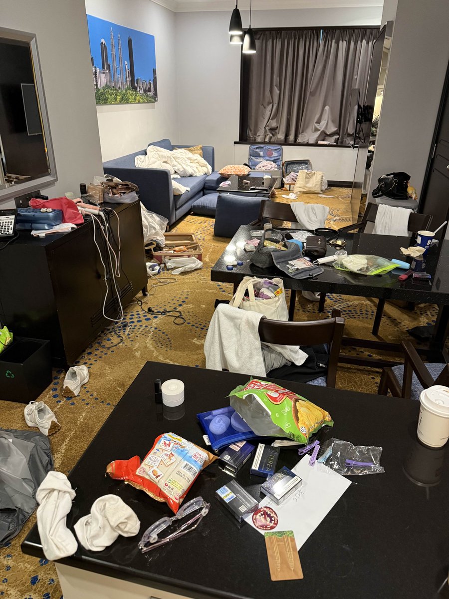 The Bacots room situation 
This what happens if you stay together with this girls <a href="/widzeth/">Widz</a> <a href="/michh_eth/">Michh michieee</a>
1. Socks on the table and beside snacks
2. Iron on the floor
3. Luggage full or clothes 
4. Left over coffee
Who want try stay on the same airbnb with us??