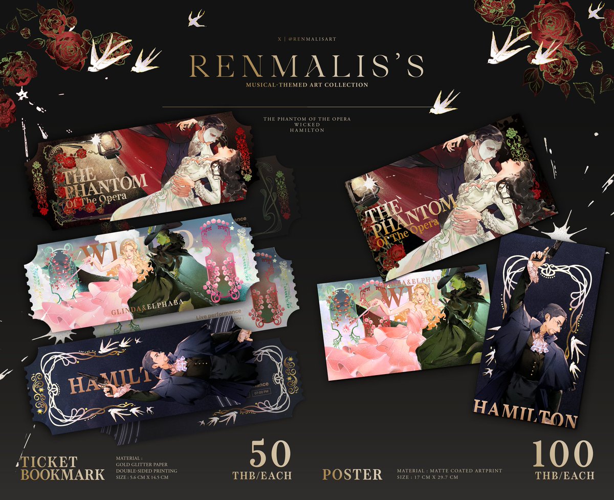 renmalisart's tweet image. [Sharing is Appreciated ka] #CurtainCall_TH 

C11 1890s Freak Duo 
Welcome to the Freak Show!

Musical Art Collection Set!

1. Ticket Bookmark W:5.6cm. x H:14cm. 50thb/each
2. Poster  W:17cm. x H:29cm. 100thb/each

---
#thephantomoftheopera
#Wicked 
#Hamilton