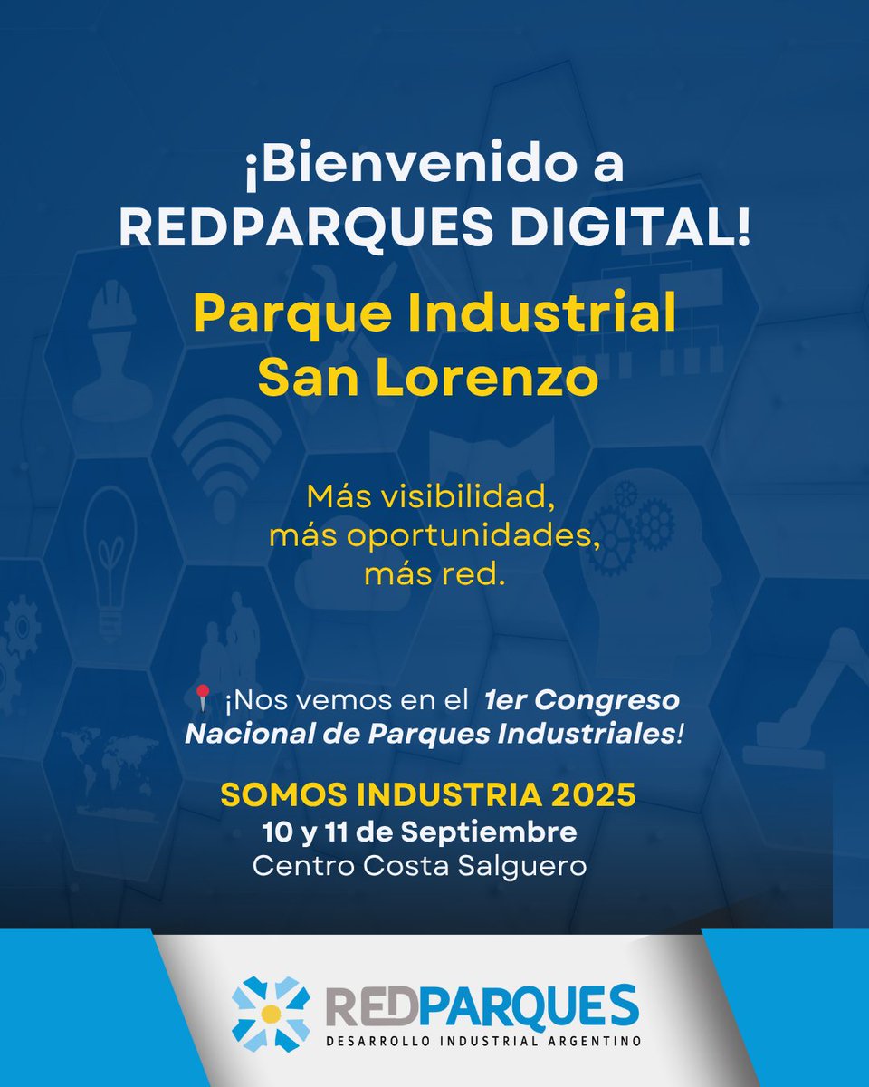 📣 ¡Bienvenido @parqueindustrialsanlorenzo a Redparques Digital!
📅 SOMOS INDUSTRIA 2025 – 1° Congreso Nacional de Parques Industriales

#RedparquesDigital #ParqueindustrialSanlorenzo #IndustriaArgentina #SomosIndustria #ParquesIndustriales #RedProductiva