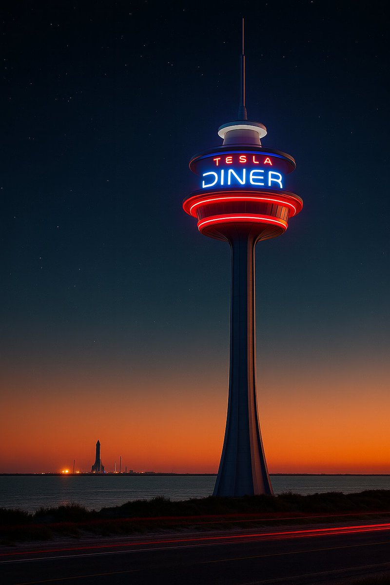 ApexRedPanda's tweet image. We don&apos;t just need a Tesla Diner at Starbase.

We need a Tesla Diner on top of an observation tower in South Padre. 

The StarNeedle