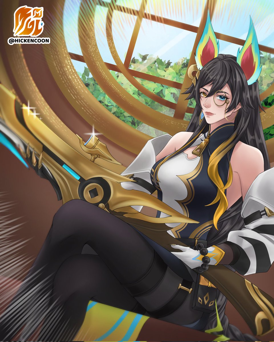 Hickencoon's tweet image. Meowkin Hunter🐱💚

#mlbbfanart #lesley