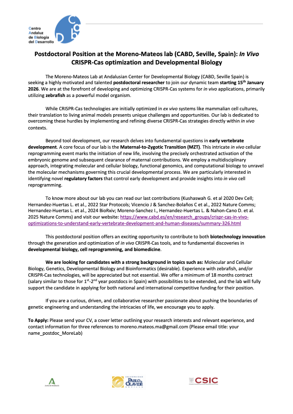 Hi there! We are lookig for a highly motivated and talented postdoctoral researcher to join our dynamic team starting in 2026. Please see the call for more details! Come on join us! It will be fun! :)