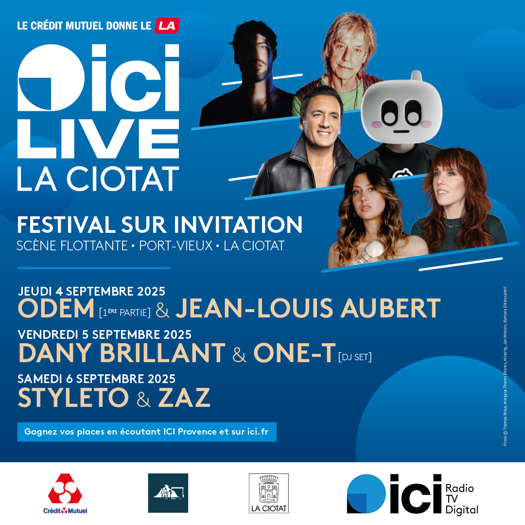 ICI LIVE La Ciotat 2025 –  Trois soirées exceptionnelles de concerts gratuits sur invitation, dans un cadre unique : Gagnez vos places bit.ly/ICILIVE6 Un événement organisé par ICI Provence, en partenariat avec la Ville de La Ciotat et l’Office de Tourisme de La Ciotat