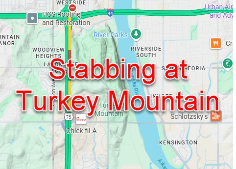 TulsaPolice's tweet image. WOMAN STABBED AT TURKEY MOUNTAIN

Officers are currently responding to a stabbing at Turkey Mountain.

At 6:40 a.m., a woman called 911 and reported that she was jogging when she was stabbed by a man she did not know. She is being treated for her injuries.

With help from the…