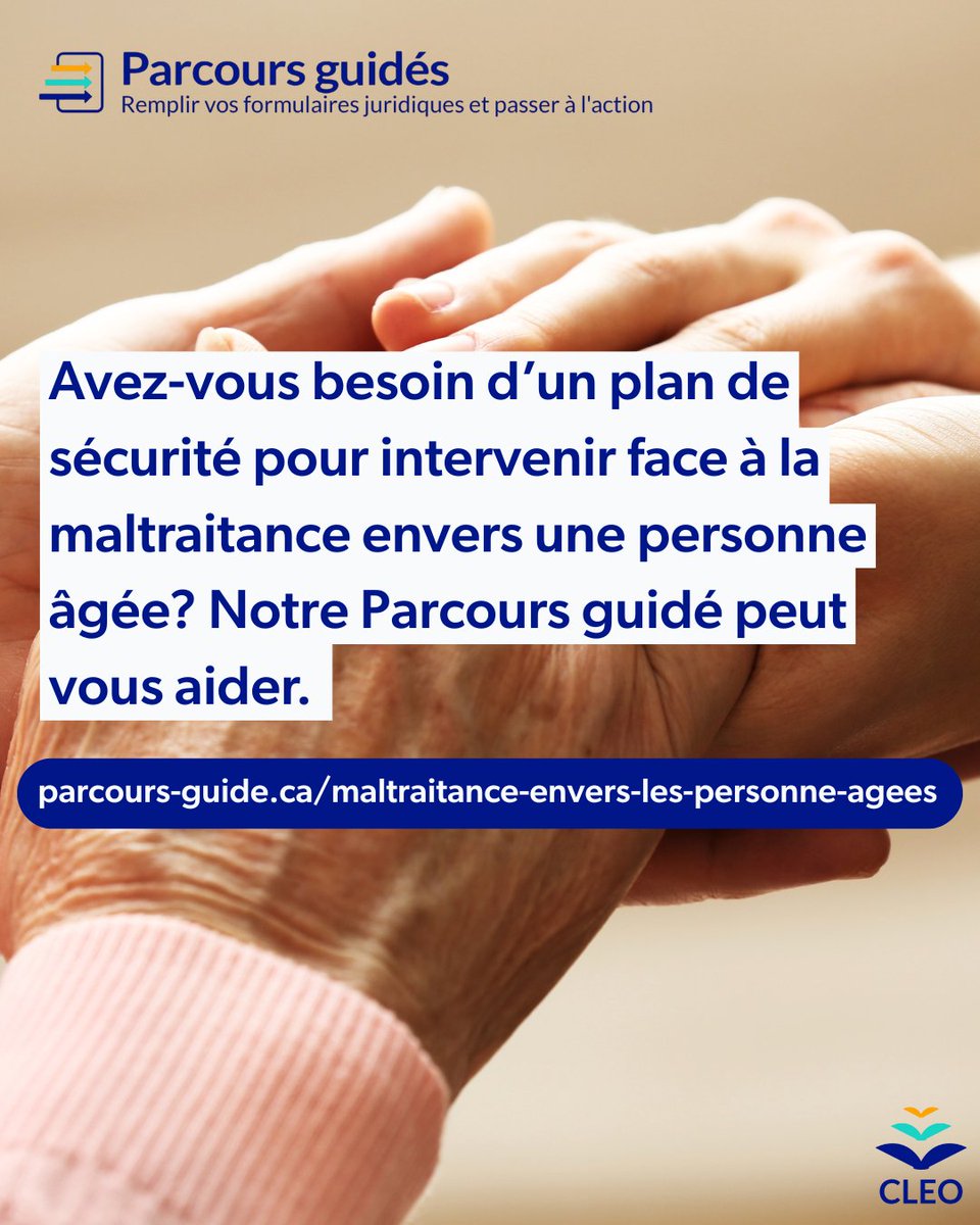 Avez-vous besoin d’un plan de sécurité pour intervenir face à la maltraitance envers une personne âgée? Notre Parcours guidé peut vous aider.

Consultez : parcours-guides.ca/maltraitance-e…