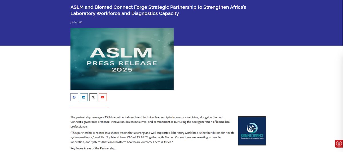ASLM_News's tweet photo. ASLM and Biomed Connect announce a game-changing partnership to empower Africa’s next generation of lab professionals!
Youth-focused, innovation-driven, and continent-wide.
Learn more about this partnership: https://t.co/PCt40uWNjT
#BiomedConnect #LabLeadership #AfricaLabs #HealthInnovation