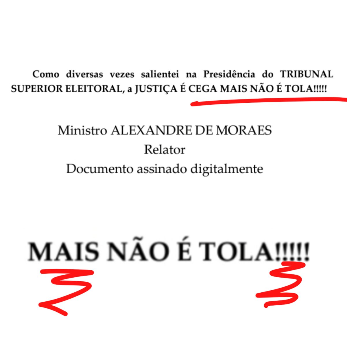 paulobilynskyj1's tweet image. A justiça é cega MAIS não é tola!(5!)
Sim, esse é um trecho da Decisão do Excelentíssimo Ministro do Supremo Tribunal Federal Alexandre de Moraes.